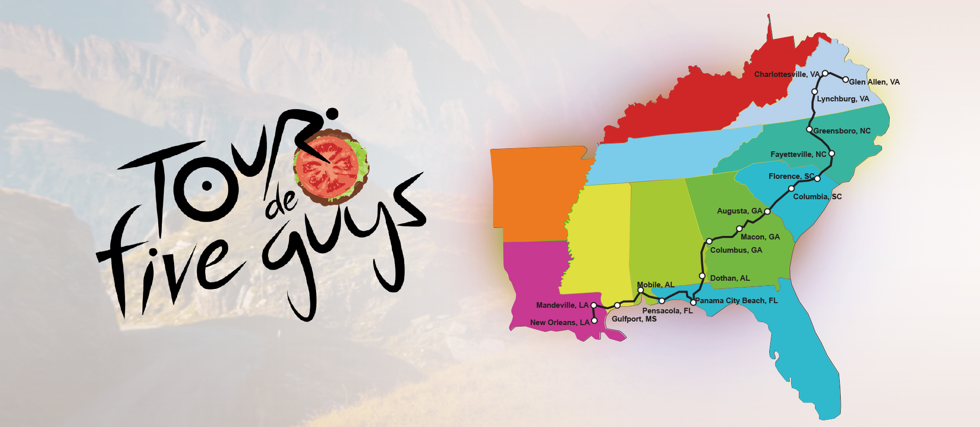 Tour de Five Guys Map